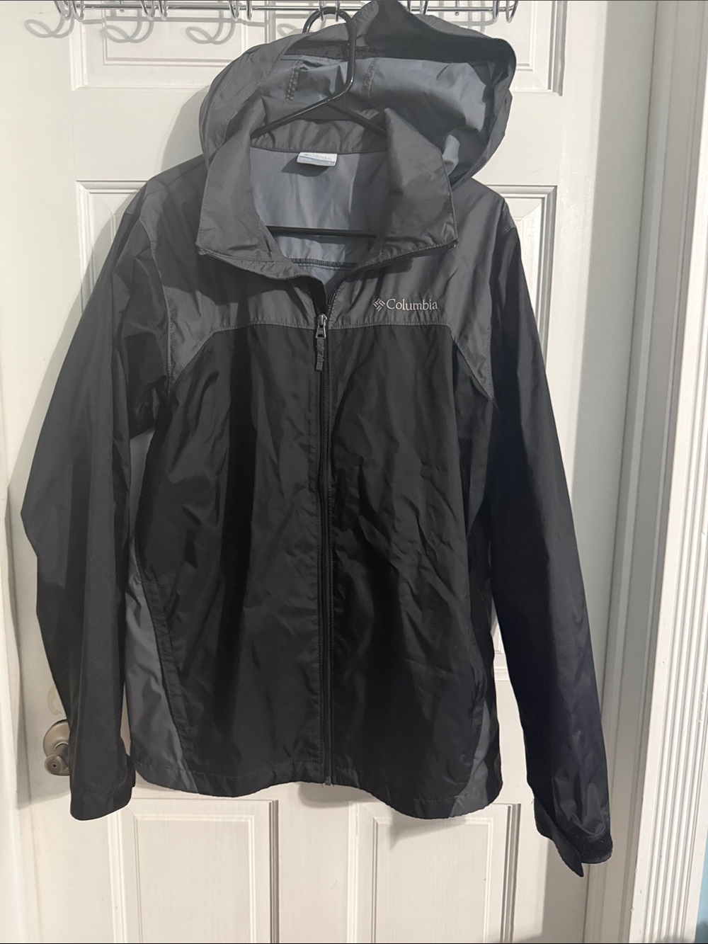 Columbia Black and Gray Hooded Rain Jacket